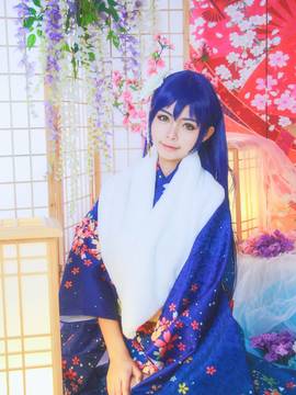 《Love Live!》田园海未未觉醒和服C O S_园田海未！如果奇迹有颜色，那么一定是蓝色！ (3)