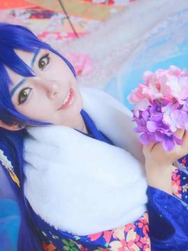 《Love Live!》田园海未未觉醒和服C O S_园田海未！如果奇迹有颜色，那么一定是蓝色！ (4)