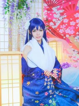 《Love Live!》田园海未未觉醒和服C O S_园田海未！如果奇迹有颜色，那么一定是蓝色！ (6)